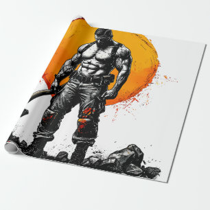 warrior barbarian medieval fantasy hummer strength wrapping paper