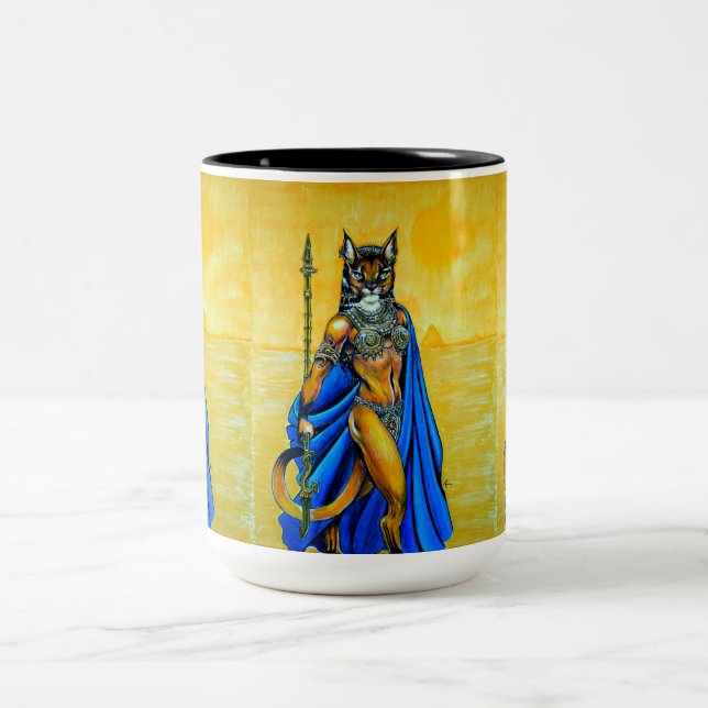  "Warrior Bast" Art of Rebecca O'Donnell  Two-Tone Coffee Mug (Center)