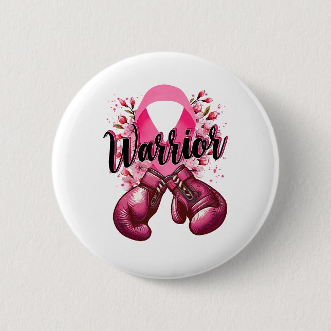 Warrior Boxing Gloves Pink Ribbon Breast Cancer Aw 2 Inch Round Button (Front)