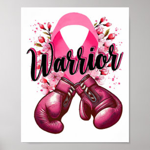 Warrior Boxing Gloves Pink Ribbon Breast Cancer Aw Poster