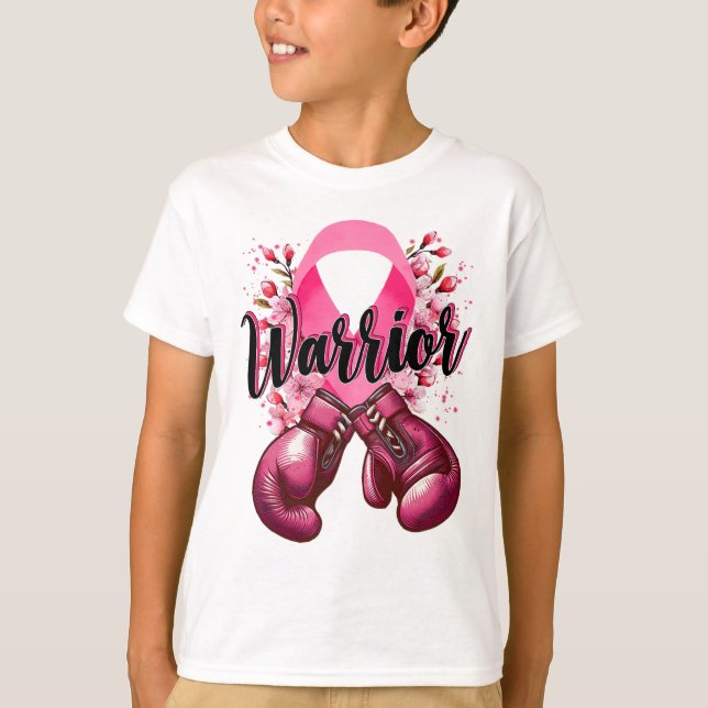 Warrior Boxing Gloves Pink Ribbon Breast Cancer Aw T-Shirt (Front)