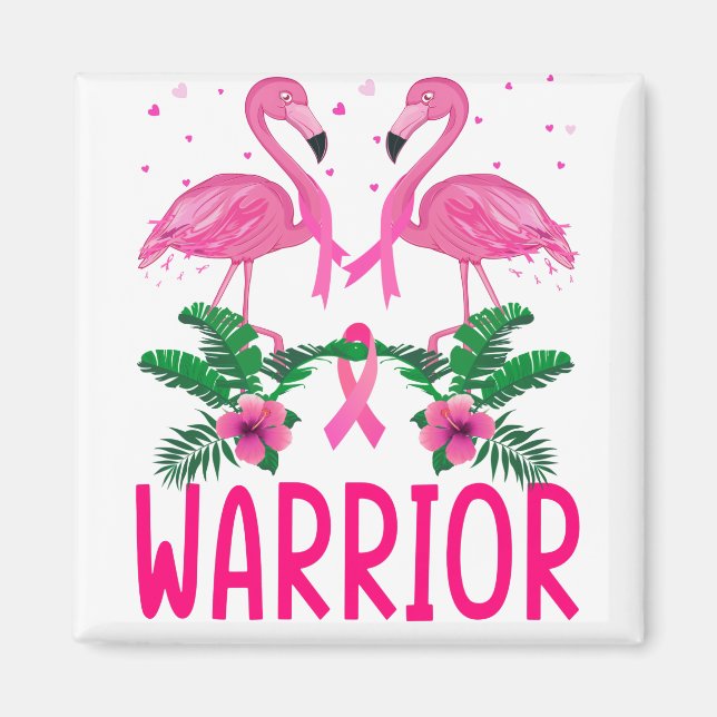 Warrior Breast Cancer Awareness Flamingo T-Shirt Magnet (Front)