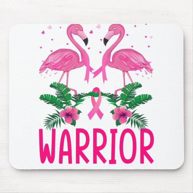 Warrior Breast Cancer Awareness Flamingo T-Shirt Mouse Pad (Front)