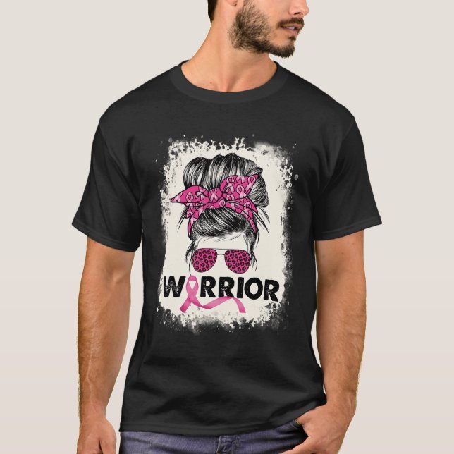 Warrior Breast Cancer Awareness Pink Ribbon Messy  T-Shirt (Front)