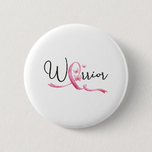 Warrior Breast Cancer Month Butterflies Pink Ribbo 2 Inch Round Button