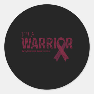Warrior Burgundy Ribbon Amyloidosis Awareness Classic Round Sticker