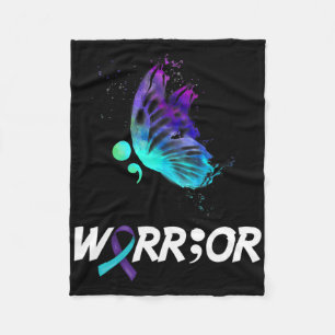 Warrior Butterfly Semicolon Suicide Prevention Awa Fleece Blanket