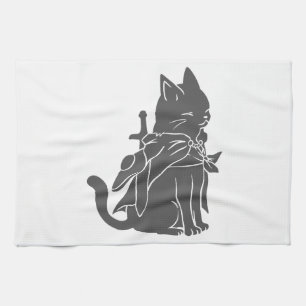 Warrior cat silhouette - Choose background color Kitchen Towel