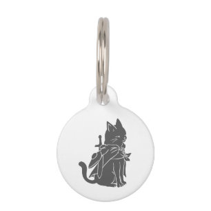 Warrior cat silhouette - Choose background color Pet Tag
