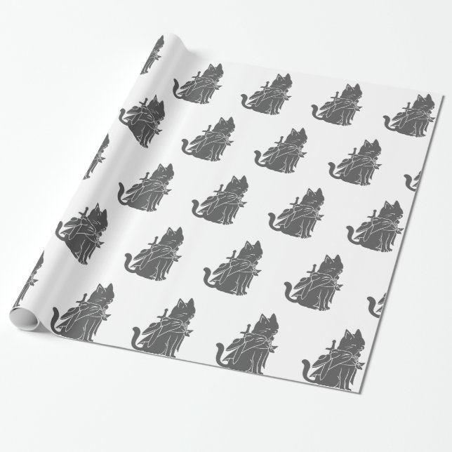 Warrior cat silhouette - Choose background colour Wrapping Paper (Unrolled)