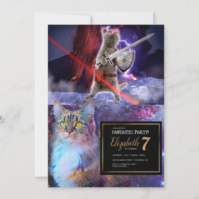 Warrior cat with lasers from eye invitation (Front)