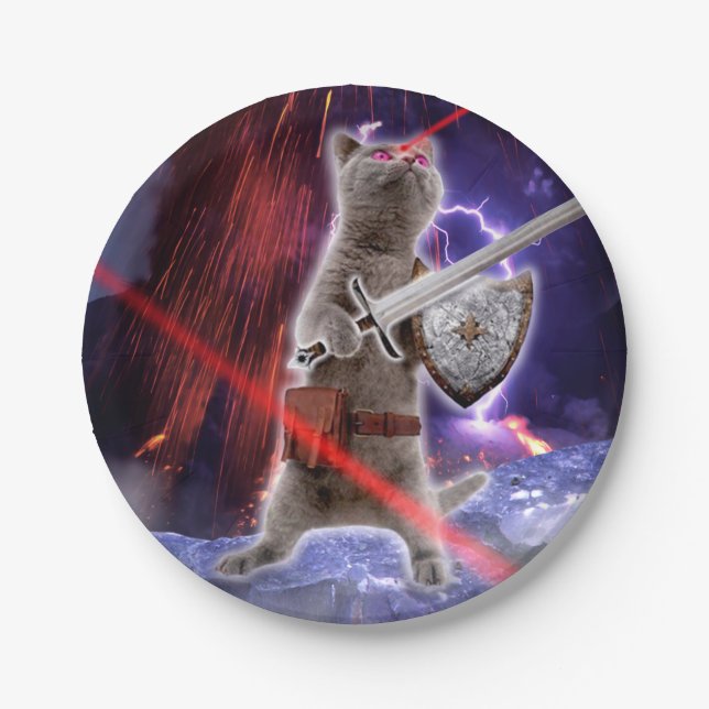 Warrior cat with lasers from eye paper plate (Front)