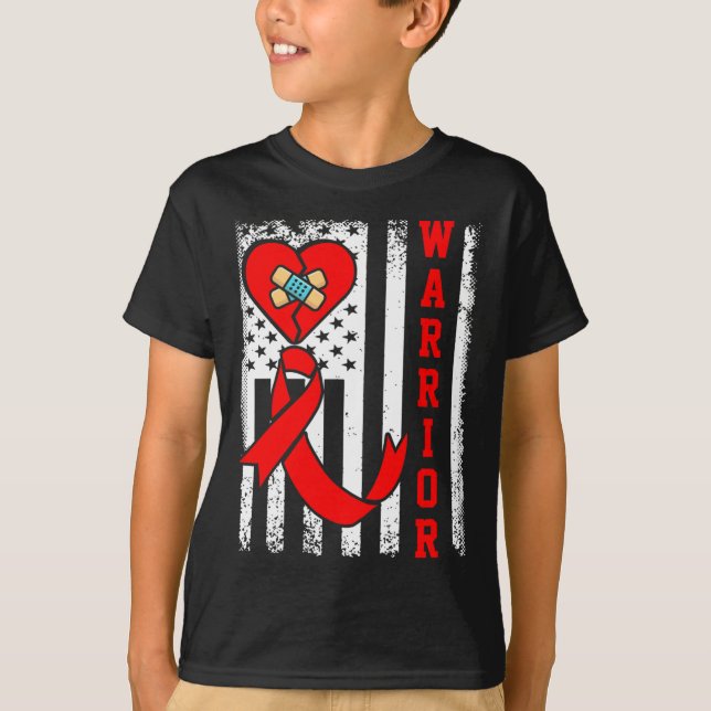 Warrior Chd Heart Disease Awareness Red Ribbon Ame T-Shirt (Front)