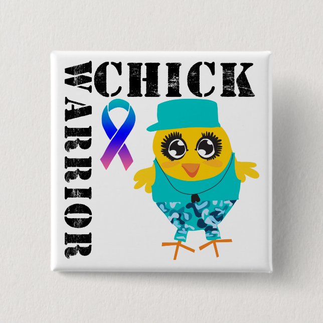 Warrior Chick Thyroid Cancer 2 Inch Square Button (Front)