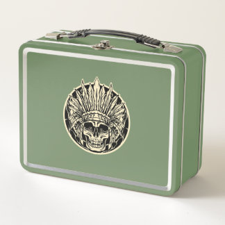 Warrior Chief Skull Graphic Art Metal Lunch Box