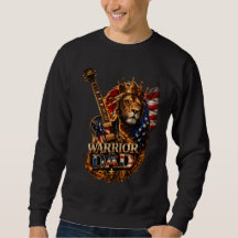 Warrior Dad Lion American Flag Guitar T-Shirt