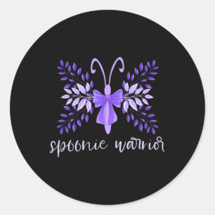 Warrior Fibro Lupus Migraine Purple Floral Butterf Classic Round Sticker