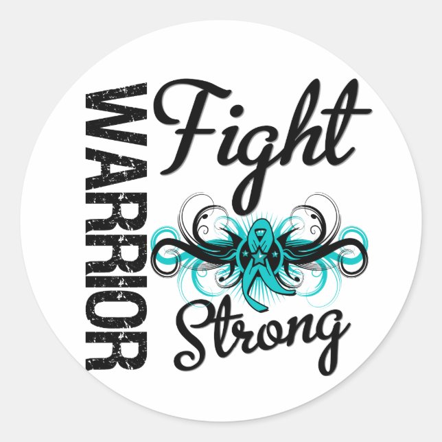 Warrior Fight Strong Ovarian Cancer Classic Round Sticker (Front)