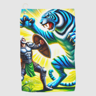 Warrior Fighting a Tiger Golf Towel