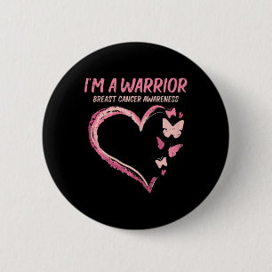 Warrior Heart Butterfly Breast Cancer Awareness Wo 2 Inch Round Button
