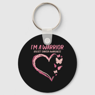 Warrior Heart Butterfly Breast Cancer Awareness Wo Keychain