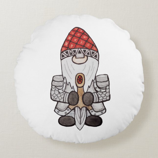 Warrior Knight Gnome  Round Pillow (Front)