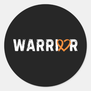 Warrior Leukaemia Cancer Fighter Heart Orange Ribb Classic Round Sticker