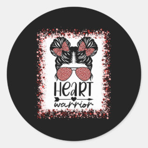 Warrior Messy Bun Leopard Heart Disease Awareness Classic Round Sticker