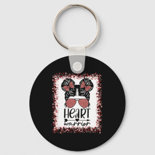Warrior Messy Bun Leopard Heart Disease Awareness Keychain