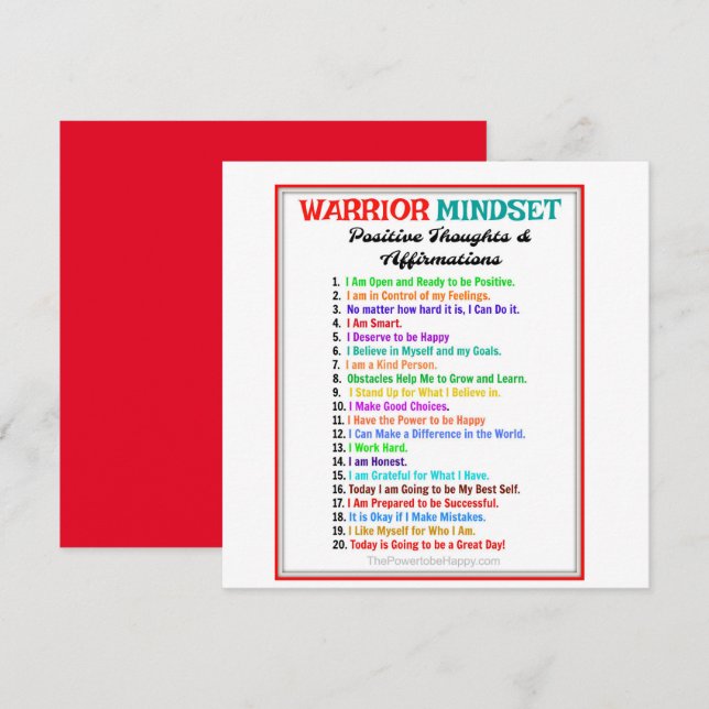 Warrior Mindset Affirmations Magnetic Card (Front/Back)