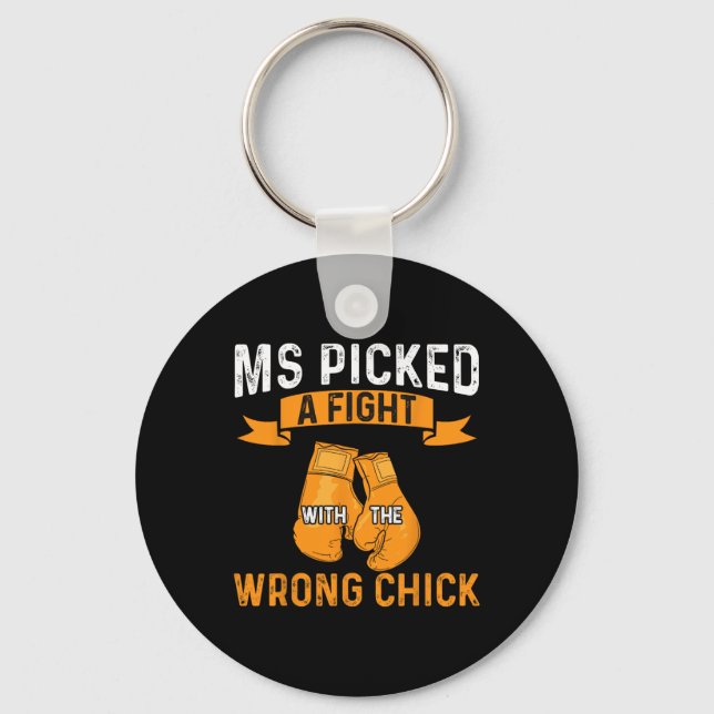Warrior Ms Picked A Fight Multiple Sclerosis Aware Keychain (Front)
