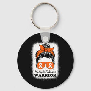 Warrior Multiple Sclerosis Awareness Messy Bun Mom Keychain