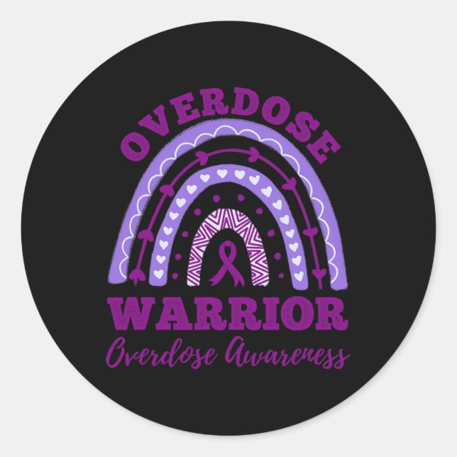 Warrior Overdose Awareness Rainbow  Classic Round Sticker (Front)