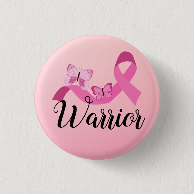 Warrior Pink Quote Breast Cancer 1 Inch Round Button (Front)