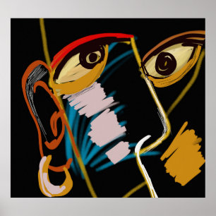 Warrior Portrait: Primitive Oil Abstraction Poster