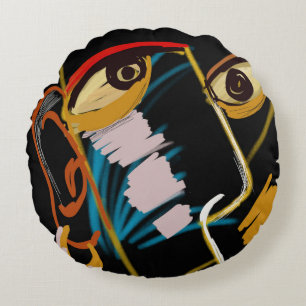 Warrior Portrait: Primitive Oil Abstraction Round Pillow