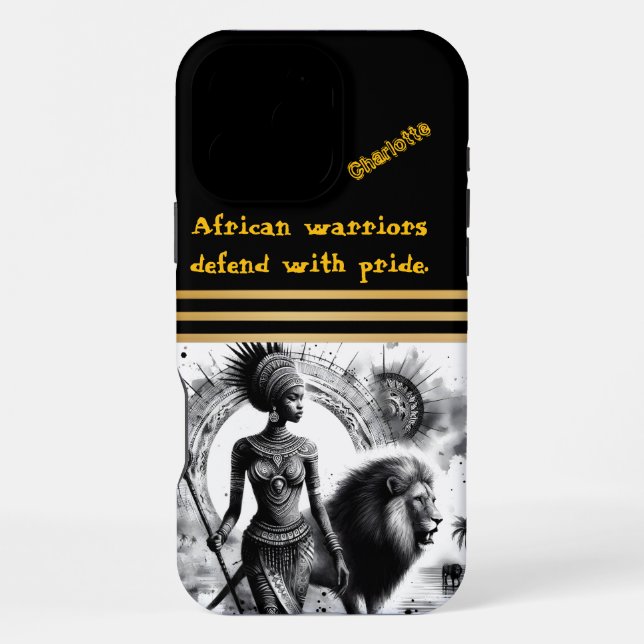 Warrior queen and her fierce lion stride iPhone case (Back)