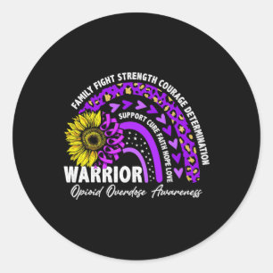 Warrior Rainbow Purple Ribbon Opioid Overdose Awar Classic Round Sticker
