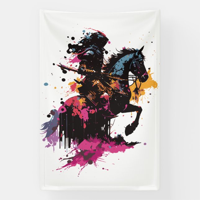 Warrior riding horse in watercolor       banner (Vertical)