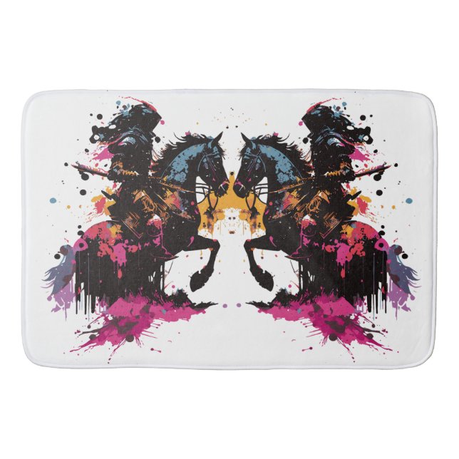 Warrior riding horse in watercolor     bath mat (Front)