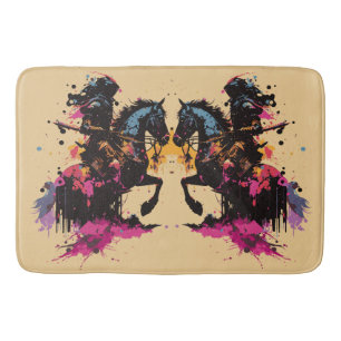 Warrior riding horse in watercolor     bath mat