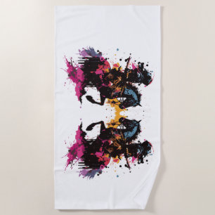 Warrior riding horse in watercolor     beach towel