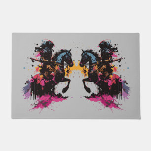 Warrior riding horse in watercolor doormat