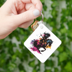 Warrior riding horse in watercolor keychain