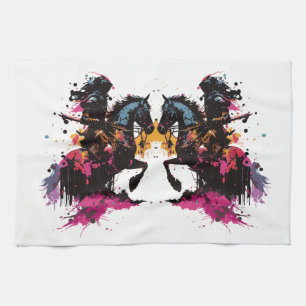 Warrior riding horse in watercolor kitchen towel