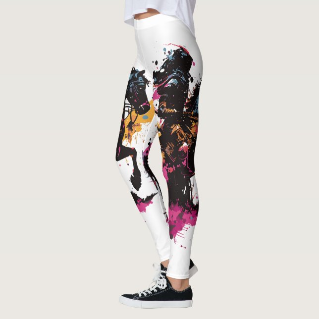 Warrior riding horse in watercolor     leggings (Left)