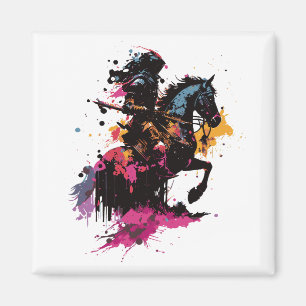 Warrior riding horse in watercolor     magnet