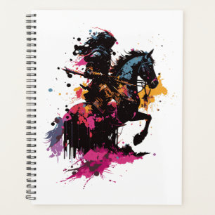 Warrior riding horse in watercolor planner
