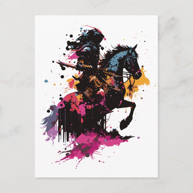 Warrior riding horse in watercolor     postcard (Front)