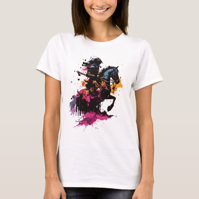 Warrior riding horse in watercolor    T-Shirt (Front)